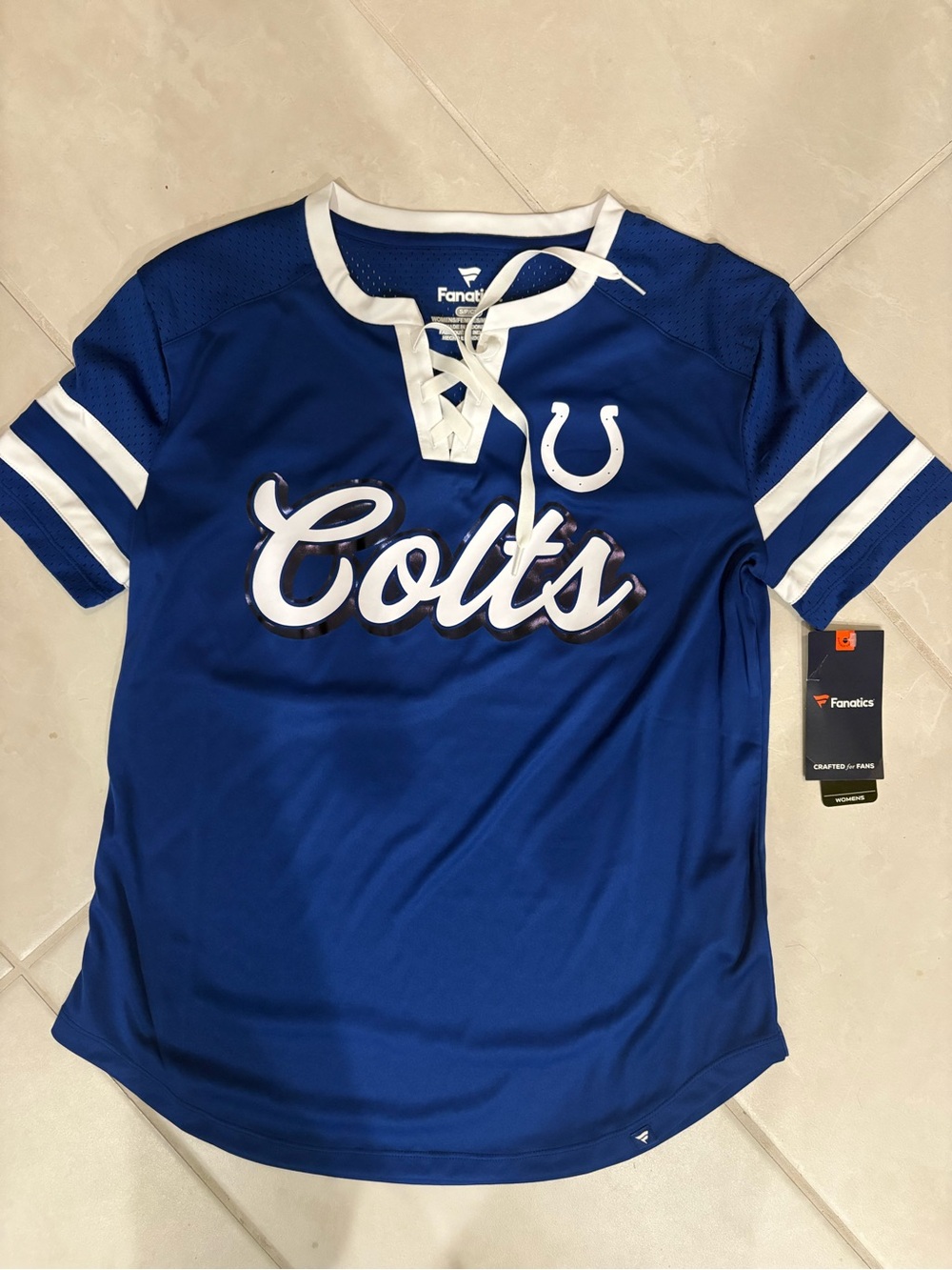 Fanatics Colts Girls Royal Blue Lace-Up Jersey Top with White Accents
